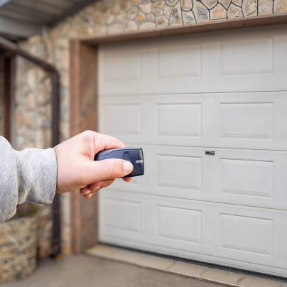 Blacksburg security key fob pointing to a garage door